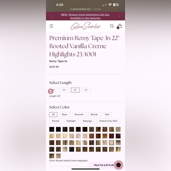 Glam Seamless Invisi Clip In 22" Rooted Vanilla Creme Highlights 23/1001 - Picture 7 of 12